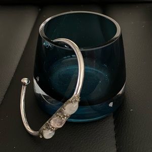 3-stone raw quartz bangle cuff silver bracelet